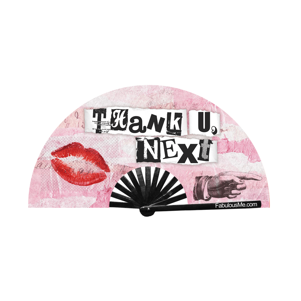 Ariana Grande inspired bamboo Thank U Next Circuit Party Fan that also UV Glows by fabulous me fans