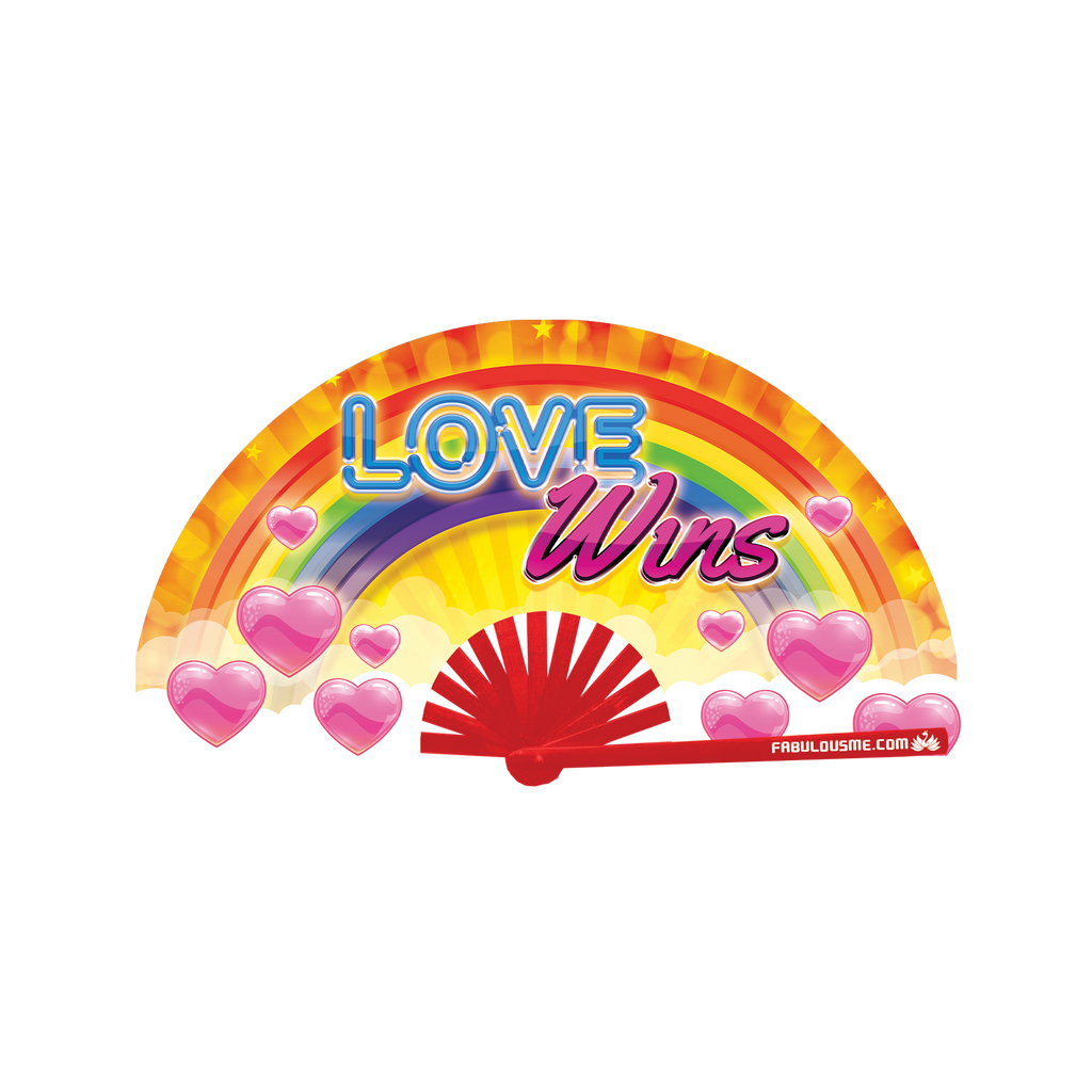 love wins neon bamboo circuit party hand fan by Fabulous me fans for raves edm festivals clack