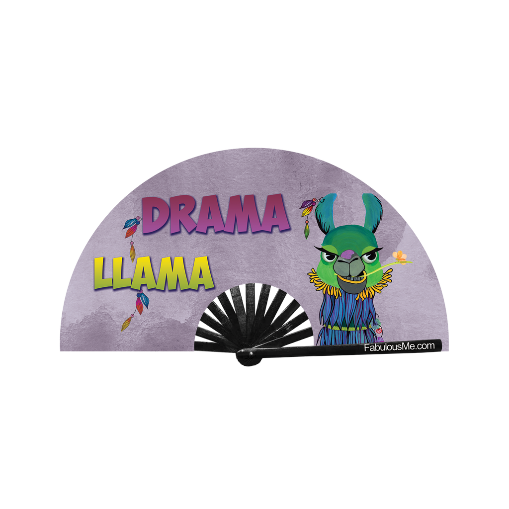 Drama llama neon circuit party fan (can be used for circuit parties, raves, EDM festivals, parties, music festivals). Made with nylon fabric and bamboo ribs, made by FabulousMe fans. 