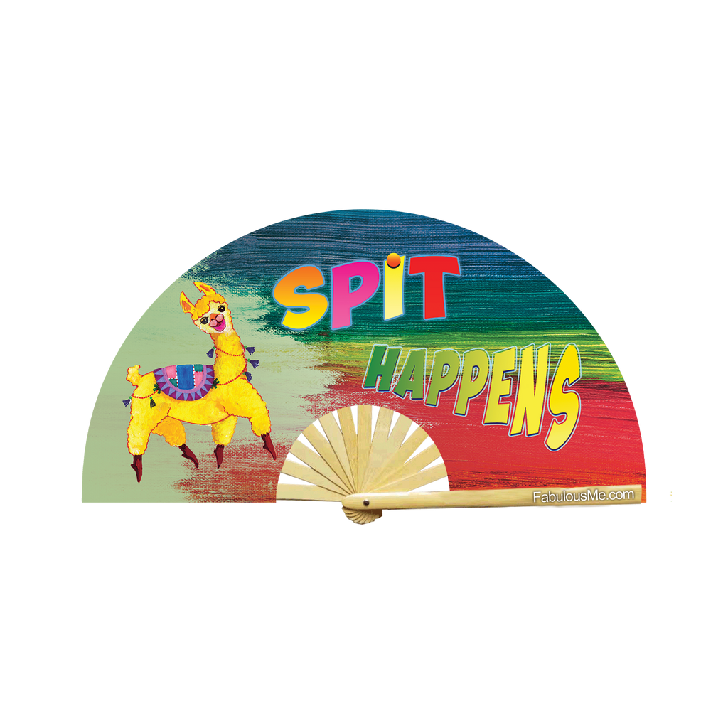 Drama Llama Spit happens neon bamboo circuit party hand fan by Fabulous me fans for raves edm festivals clack