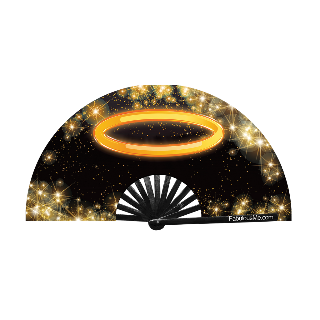 Halo angel bamboo circuit party uv glow fan by Fabulous me fans for raves edm festivals clack
