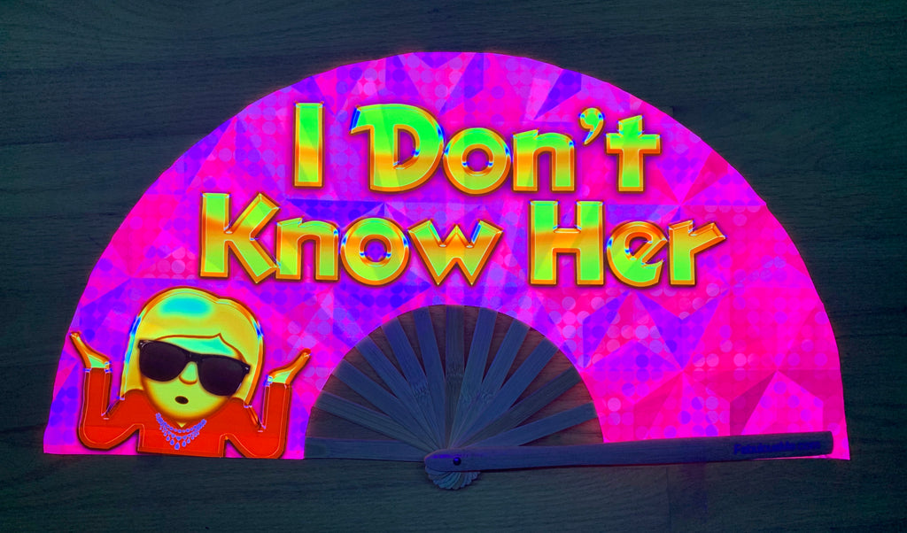 I don't know her circuit party uv glow bamboo hand fan by fabulous me fans mariah carey festival rave gear clack