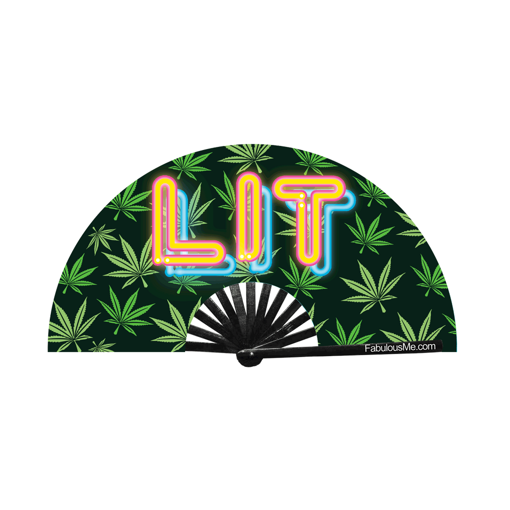 LIT 1.0 circuit party fan (can be used for circuit parties, raves, EDM festivals, parties, music festivals). Made with nylon fabric and bamboo ribs, fan also UV Glows  (UV Reactive) made by FabulousMe fans