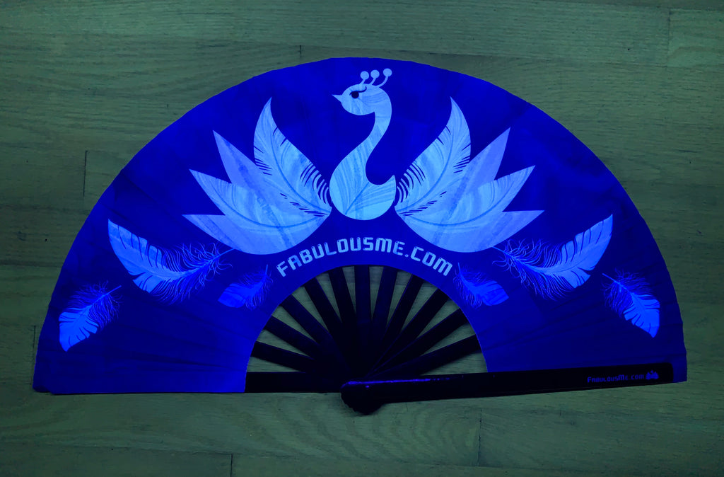 black and white peacock logo circuit party uv glow hand fan by fabulous me
