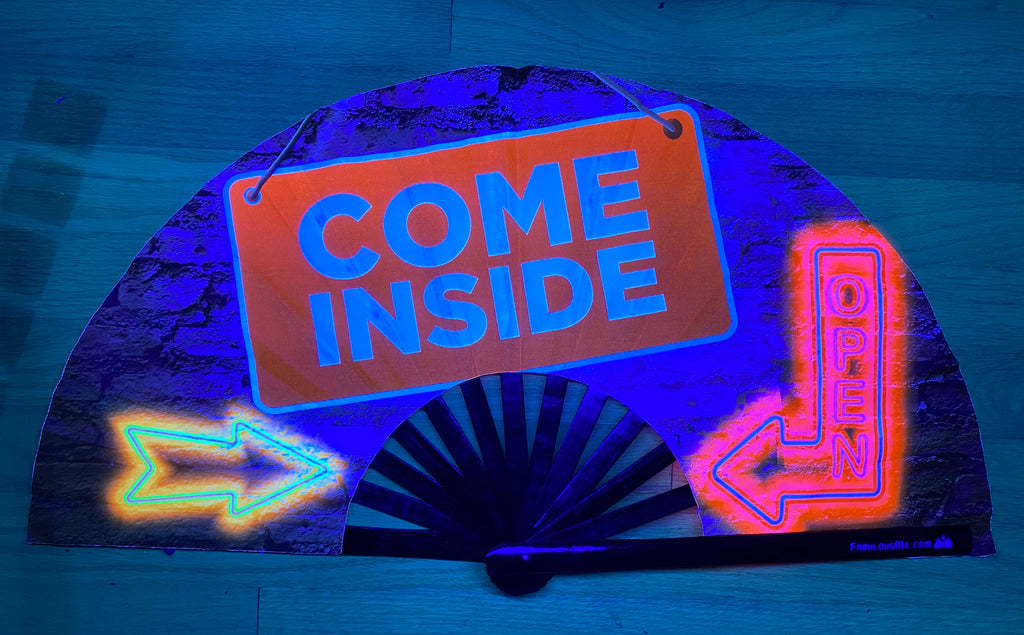 come inside circuit party uv glow bamboo hand fan by fabulous me