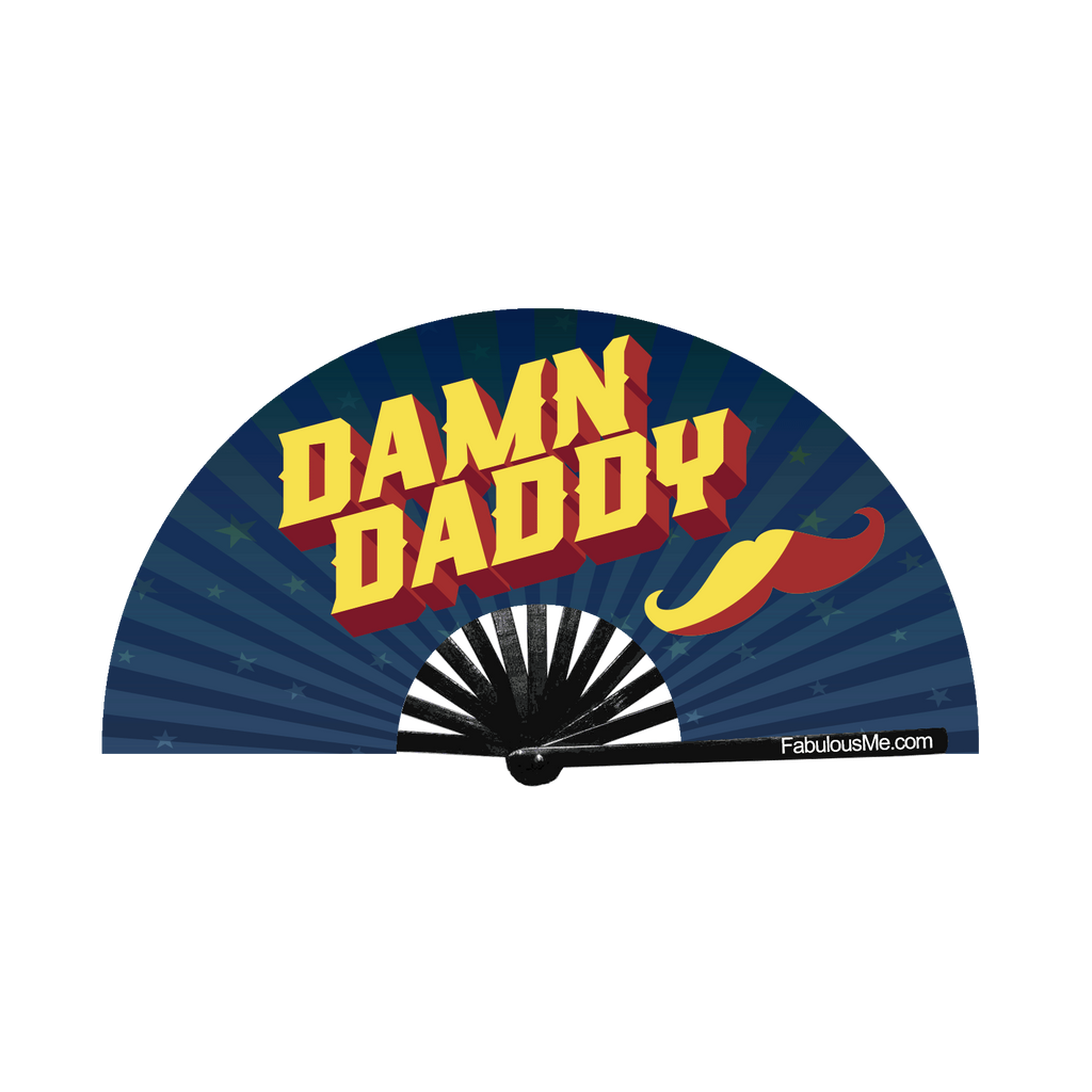 Damn Daddy circuit party fan (can be used for circuit parties, raves, EDM festivals, parties, music festivals). Made with nylon fabric and bamboo ribs, made by FabulousMe fans. 