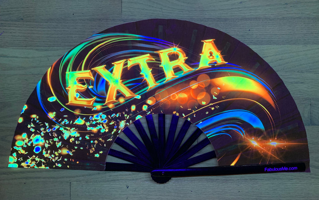 extra circuit party uv glow hand fan by fabulous me, , circuit fan, edm fan, rave fan by fabulousme.com extra fan