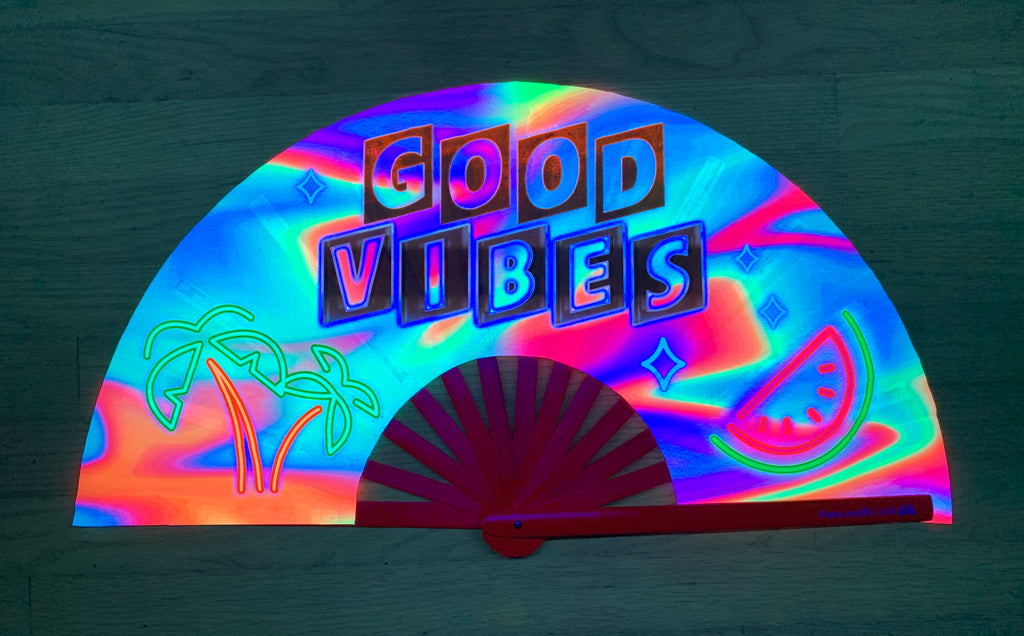 good vibes circuit party uv glow hand fan by fabulous me