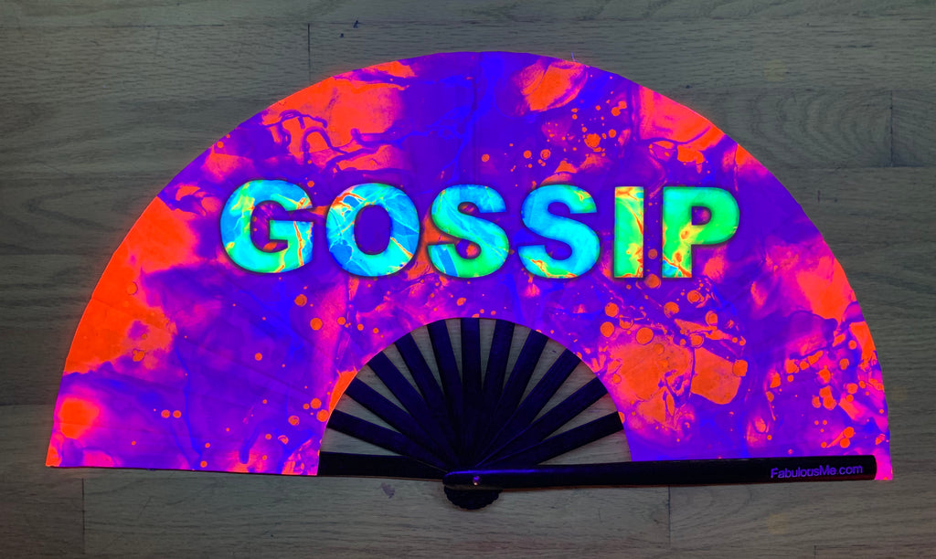 gossip circuit party uv glow hand fan by fabulous me, circuit fan, edm fan, rave fan by fabulousme.com , gossip fan