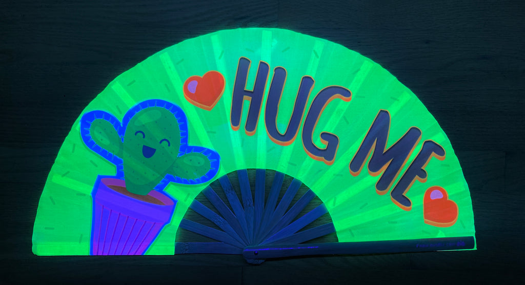 hug me circuit party uv glow bamboo hand fan by fabulous me
