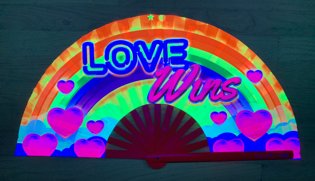 love wins circuit party uv glow hand fan by fabulous me