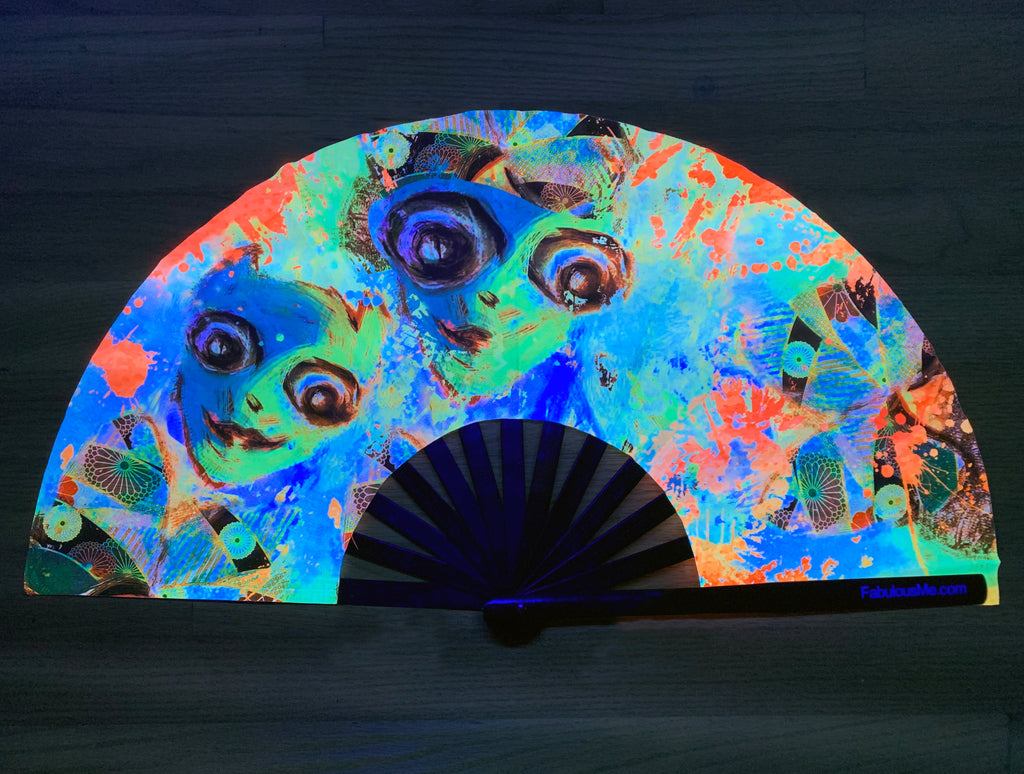 Daddy Issues bamboo circuit party uv glow fan by Fabulous me fans for raves edm festivals 