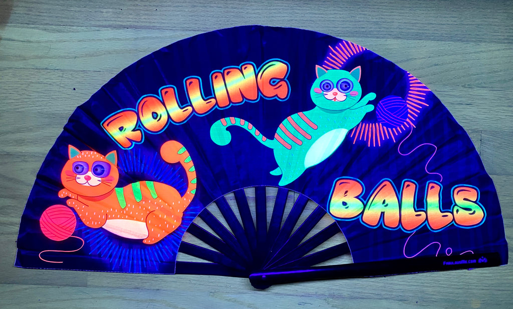 rolling balls circuit party uv glow bamboo hand fan by fabulous me