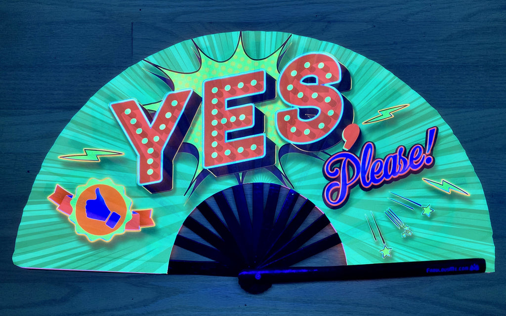 yes please circuit party uv glow bamboo hand fan by fabulous me